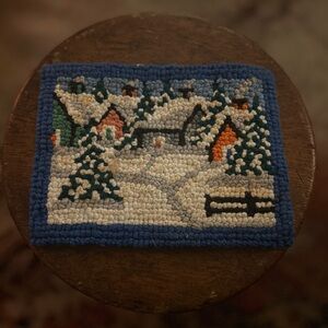 Vintage Hand Hooked Mini Rug Folk Art